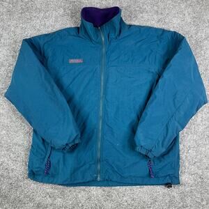 Columbia Jacket Mens Size L Blue Teal Full Zip Fleece Lined Vintage Outdoor